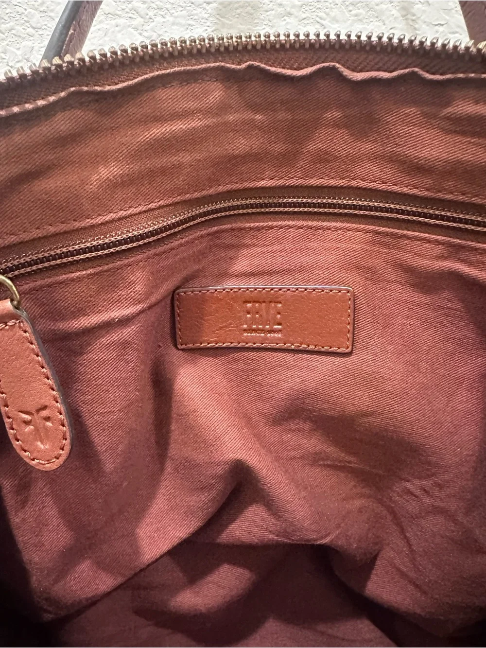 Frye Melissa Brown Leather Satchel Dome Handbag Cognac Ring Detail‎